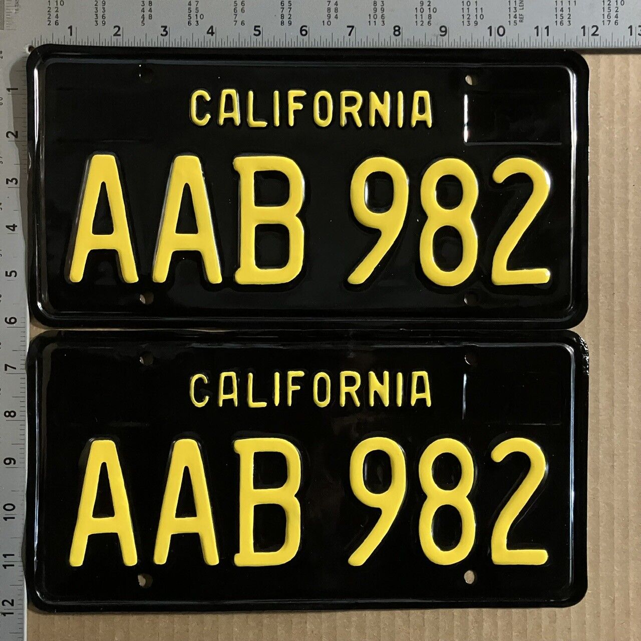 1963 California license plate pair AAB 982 YOM DMV LOW LOW LOW number 12248