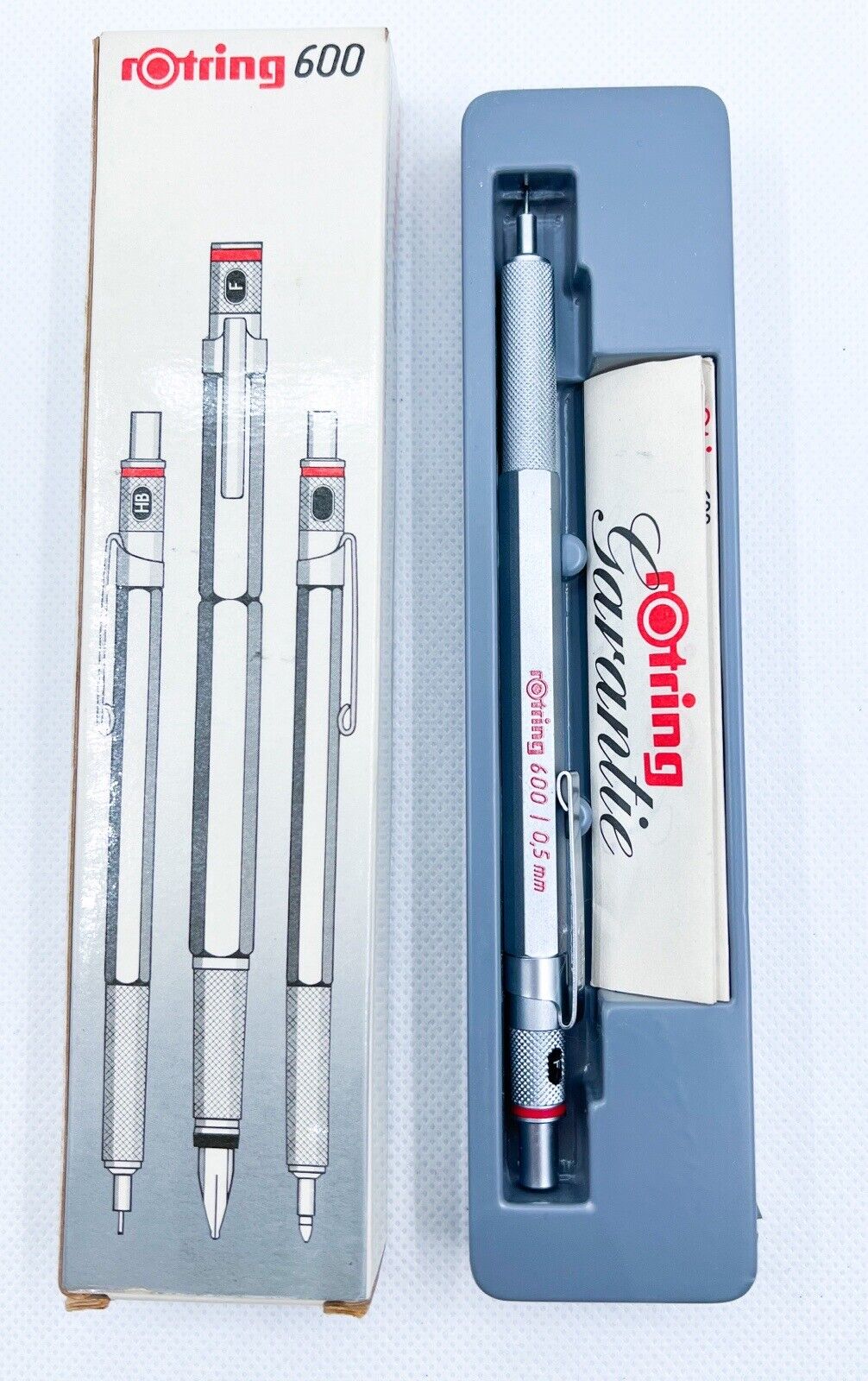 NOS Rotring 600 First ver. Spring Mechanical Pencil 0.5mm Silver W Box 502 615