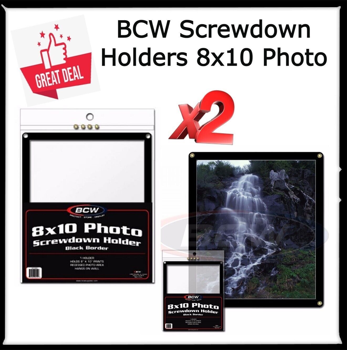 2 BCW Quality 8x10 Photo Screwdown Clear Holders Black Border Wall Mountable NEW
