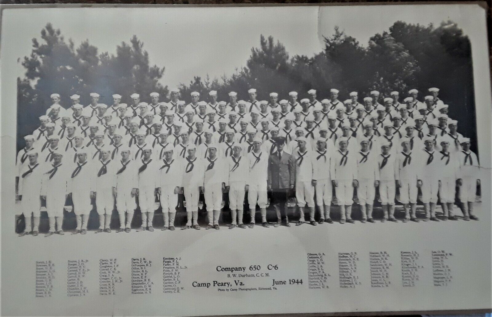 WWII 1944 Photo of Company 650 C-6 Camp Peary, VA - ALL NAMES IN LISTING
