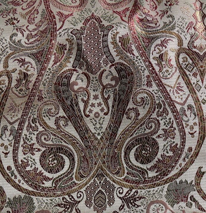 BY YD BARANZELLI SCALAMANDRE REGENCY ITALY 100%SILK LAMPAS PUTTY RED PAISLEY #23