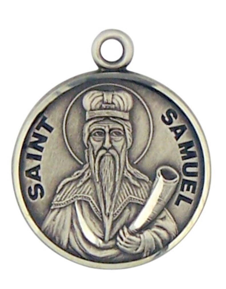Patron Saint St Samuel 7/8 Inch Sterling Silver Medal on Rhodium Plated Chain