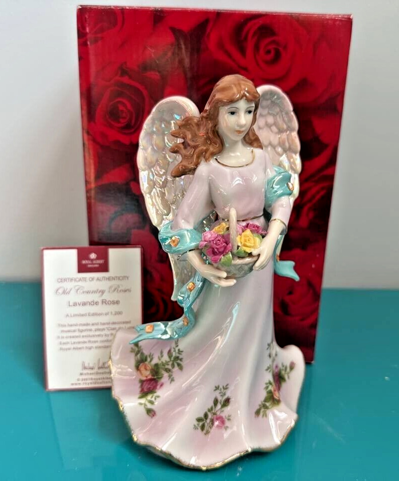 Royal Albert OLD COUNRTY ROSES Lavande Rose Angel Music Box Limited Edition