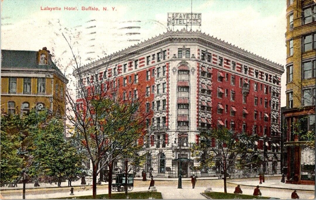 Vintage Postcard Lafayette Hotel Building Buffalo New York NY Street View 1909