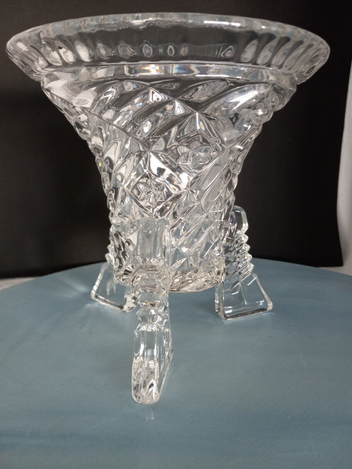Vintage cut glass  3 footed pedestal vase/candy dish