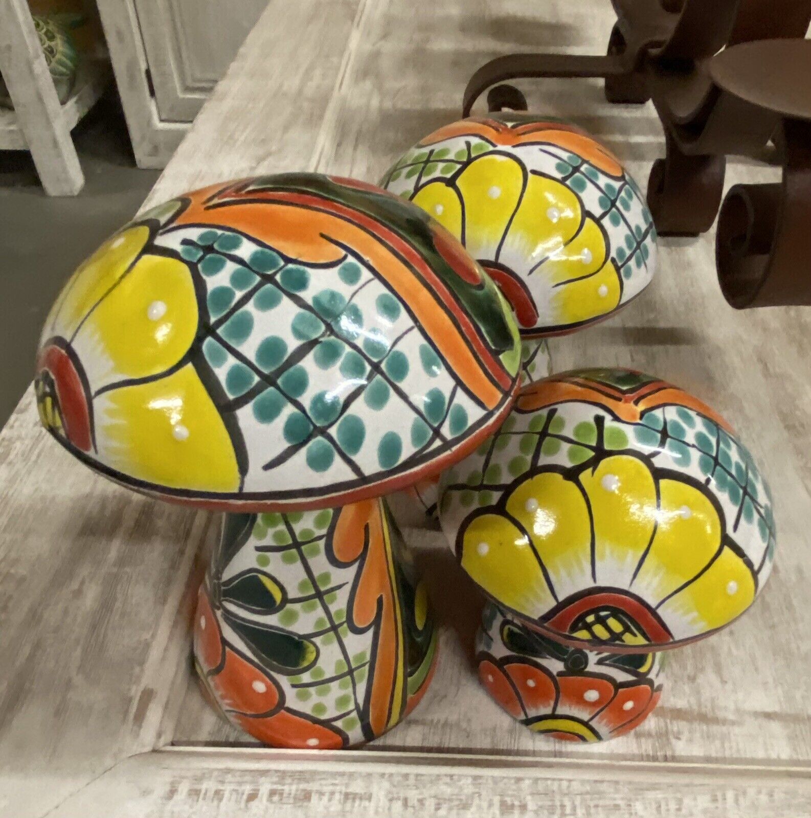 TALAVERA MEXICAN POTTERY  - MUSHROOMS SET OF 3    ***FREE FREIGHT***
