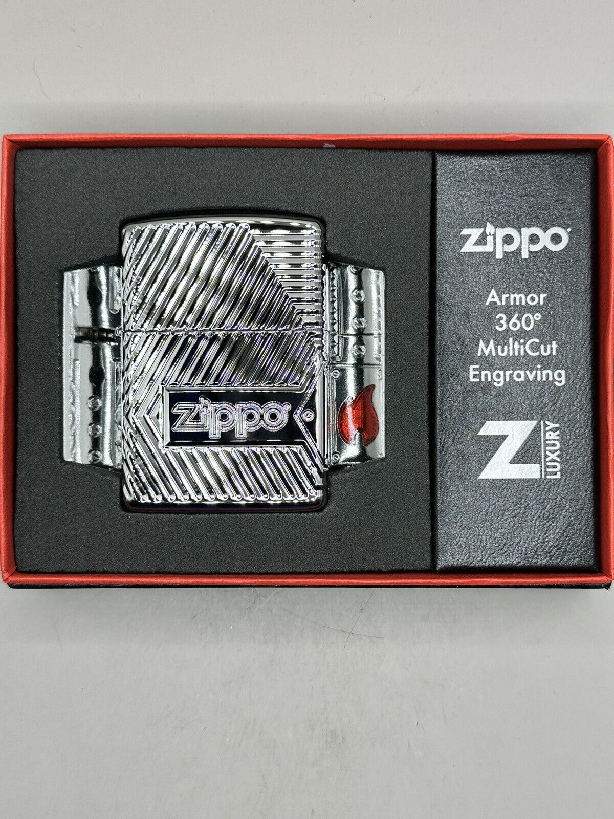 Zippo Bolts Design MultiCut Engraved Design Chrome Armor Zippo NEW 29672
