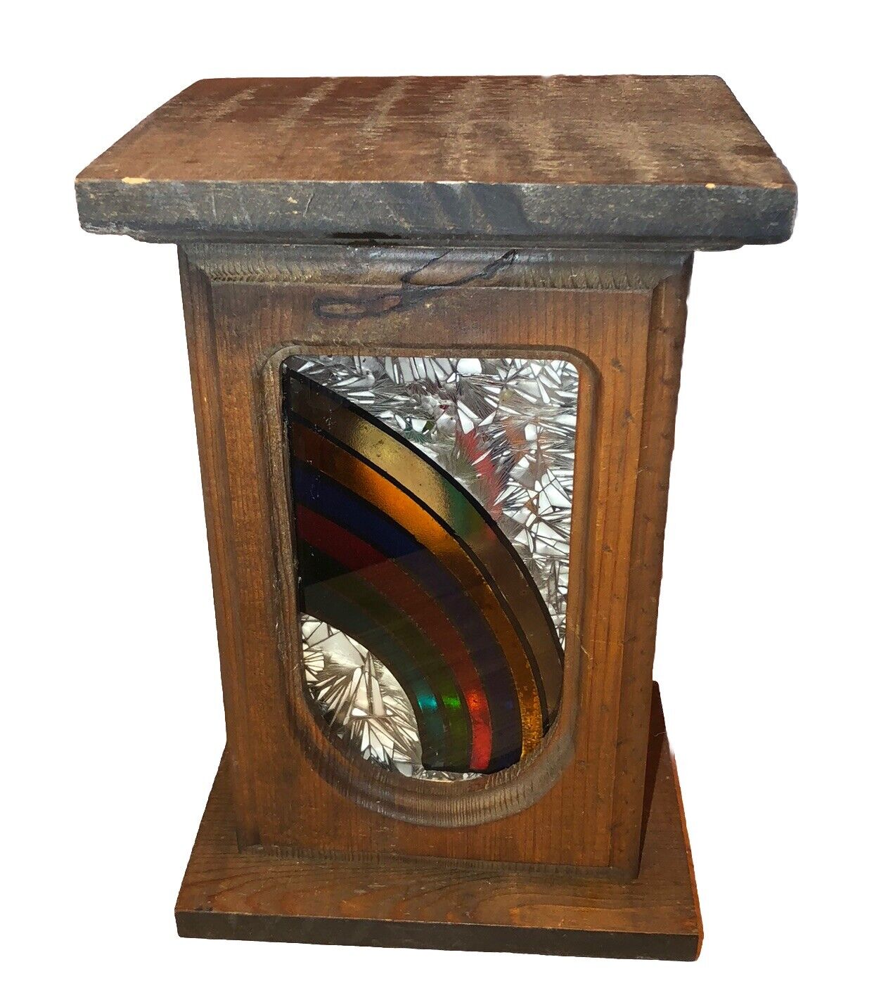 Vintage MCM Handcrafted Wooden Candle Holder Cabinet Rainbow 9 1/2” Tall