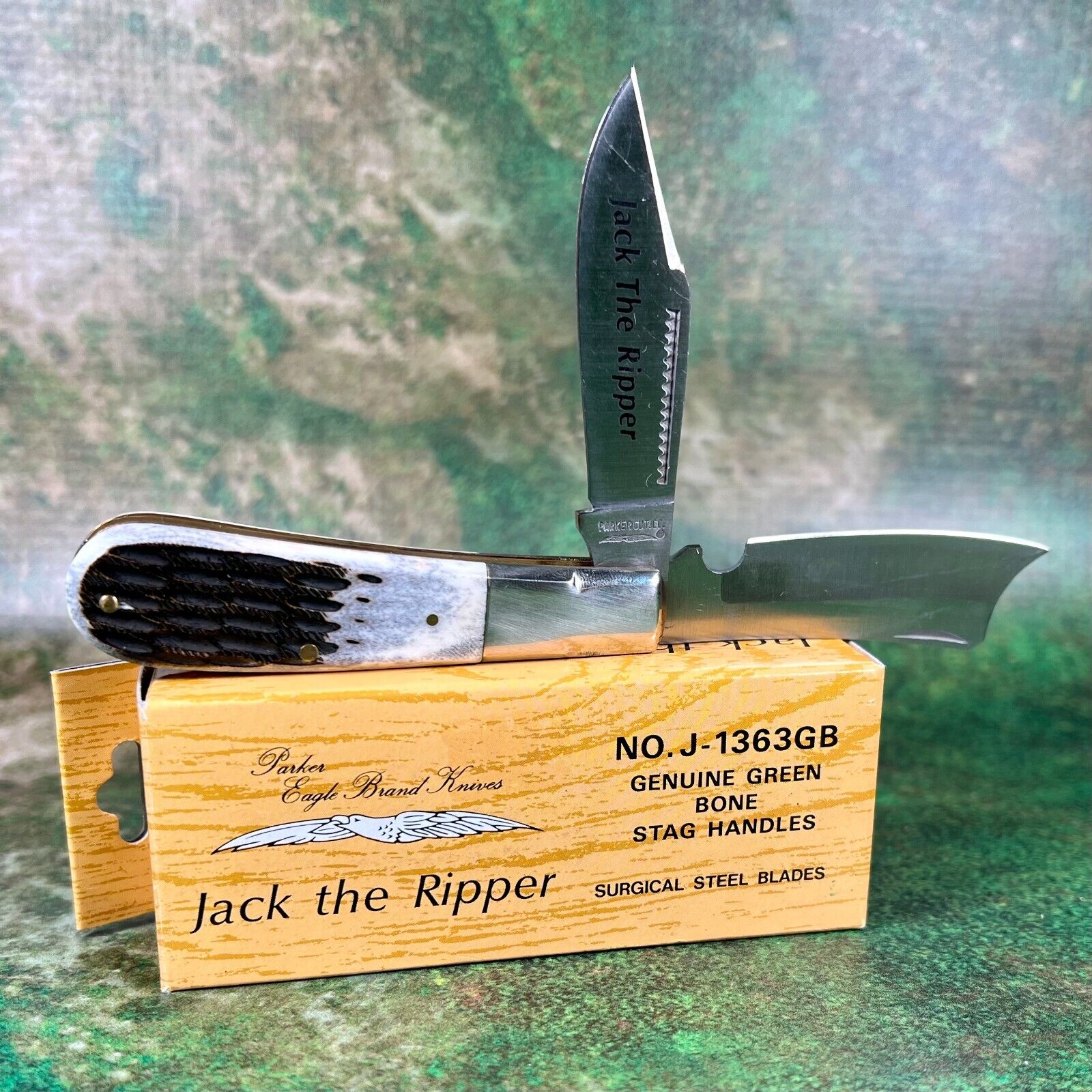 Vintage Parker Cutlery Eagle Brand Knives, Jack the Ripper, No. J-1363GB, 1980's