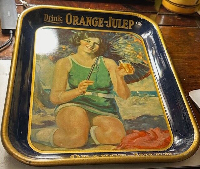 STUNNING  Orange Julep Serving Tray (early 30's)  MINT shine and color 9.25 