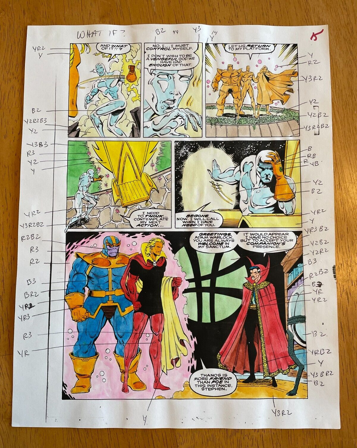 WHAT IF #49 ART original COLOR GUIDE SILVER SURFER THANOS infinity gauntlet