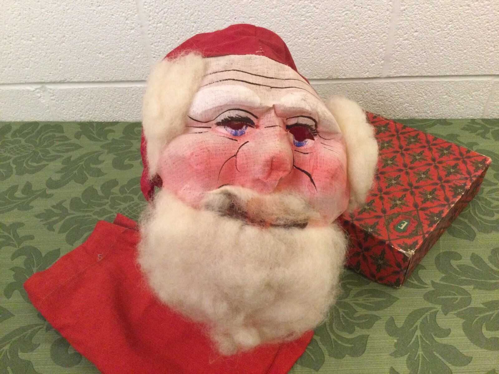 Vintage Gauze Cheesecloth Adult Santa Claus Mask Hat Sack Box Christmas