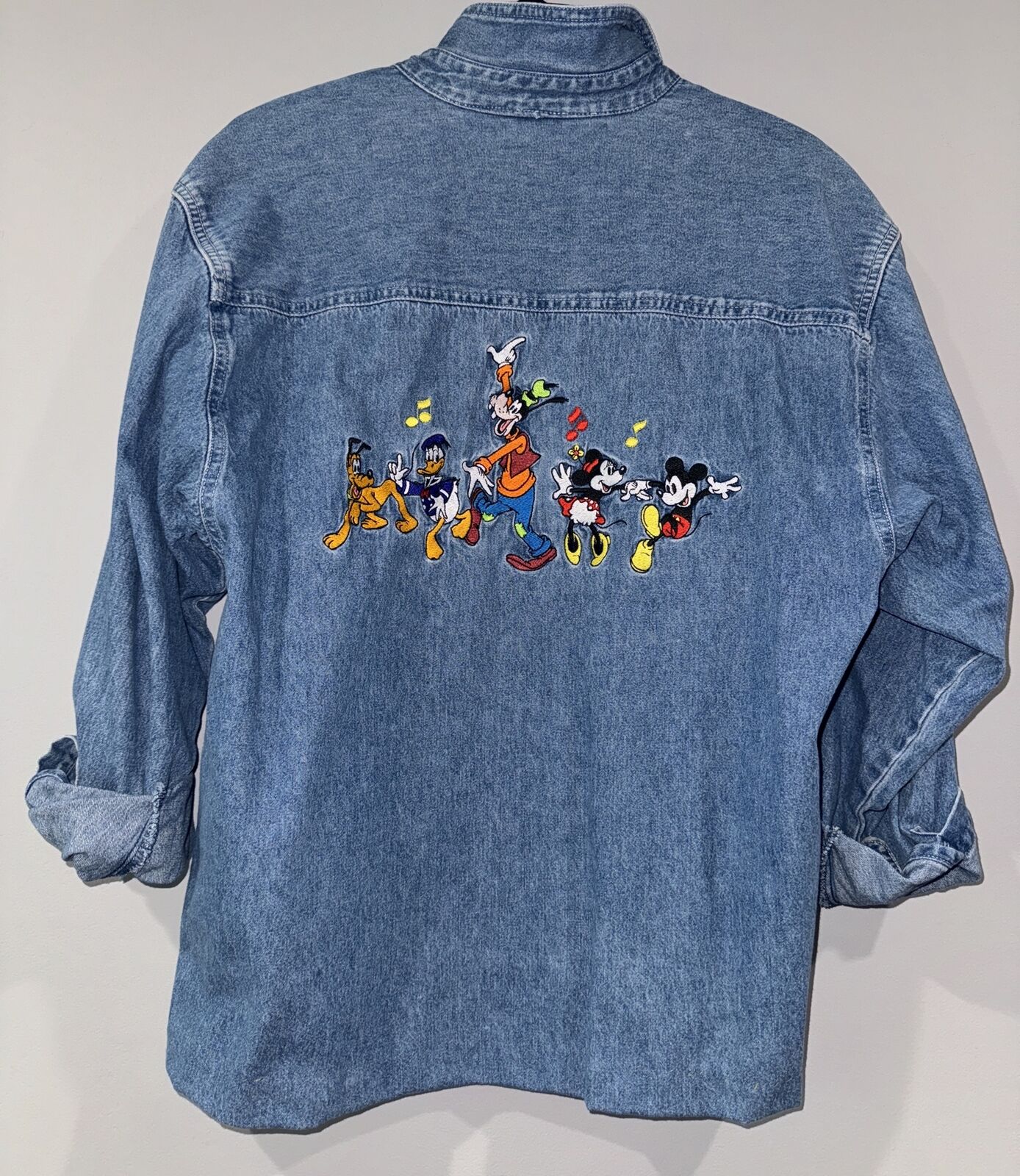 Disney Store Mickey Mouse & Friends Denim Vintage Music Embroidered Shirt Large