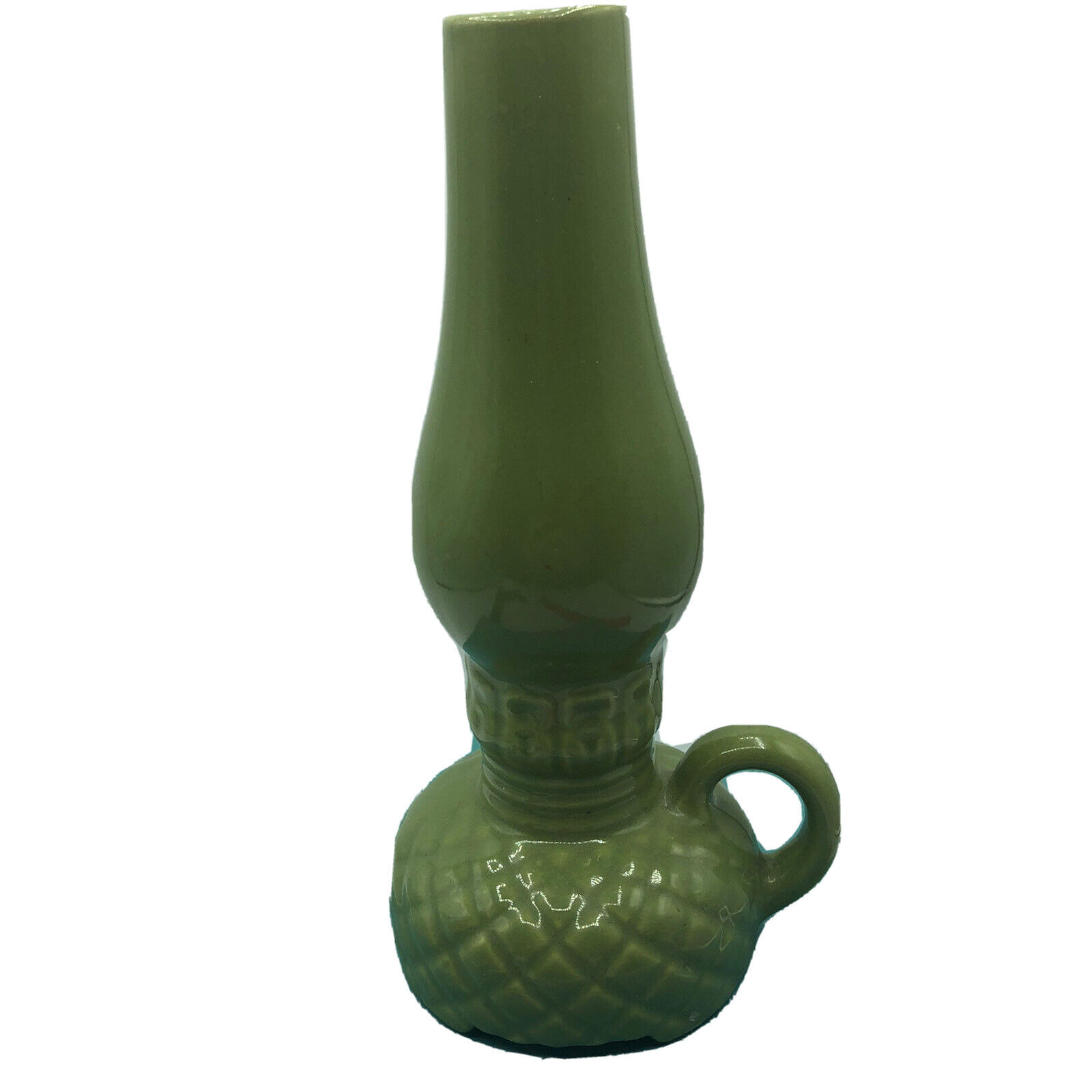 VINTAGE Rare Pottery Kerosene Lamp Shaped Green Vase￼9” Fun