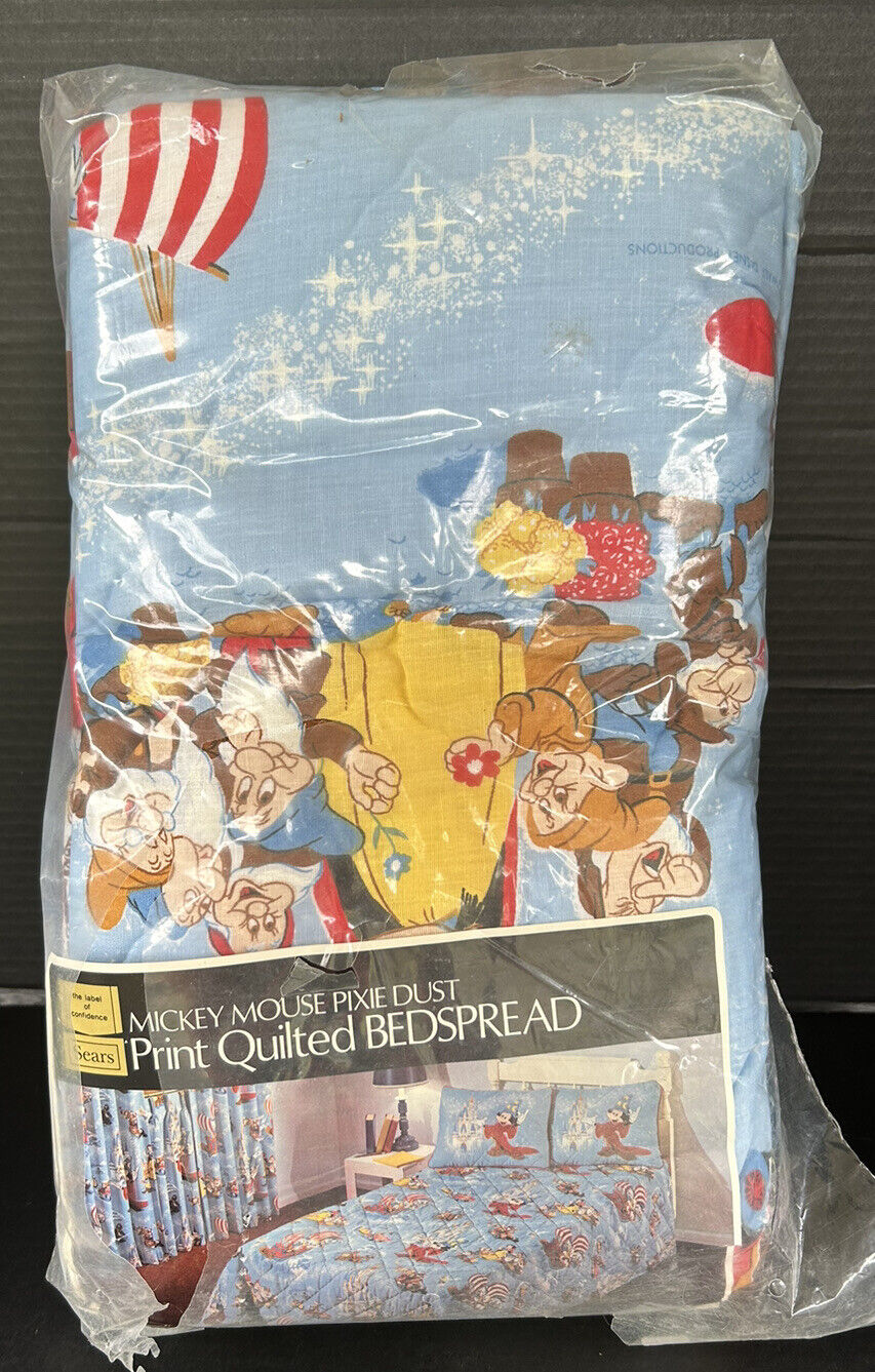 Vintage Disney Sears Full Comforter Blanket Mickey Mouse Pixie Dust New Unopened
