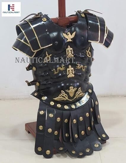 NauticalMart Roman Black Muscle Armor Cuirass with Shoulder Armor