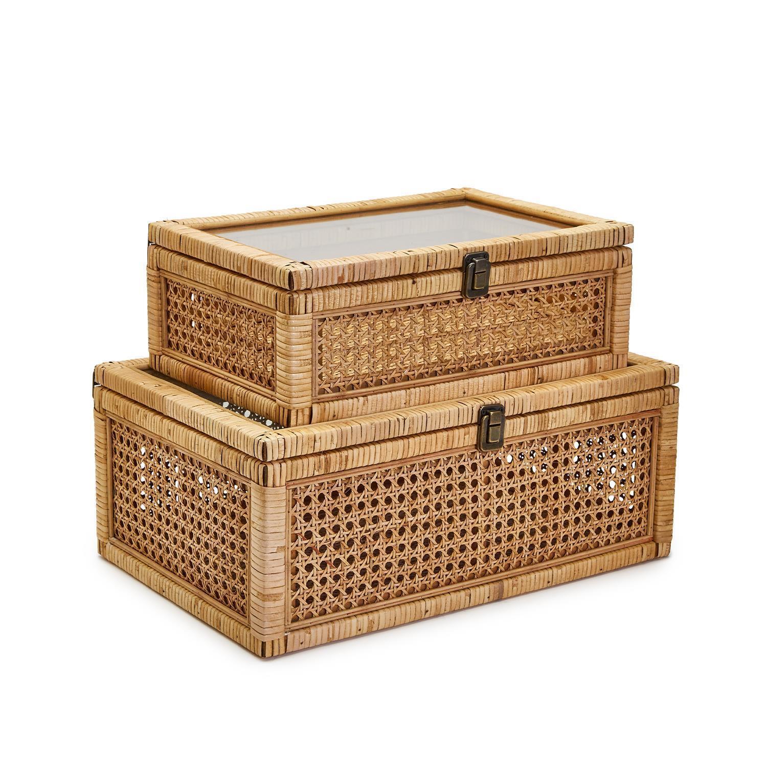 Two\'s Company Set of 2 Rattan Decorative Storage Boxes Includes 2 Sizes.