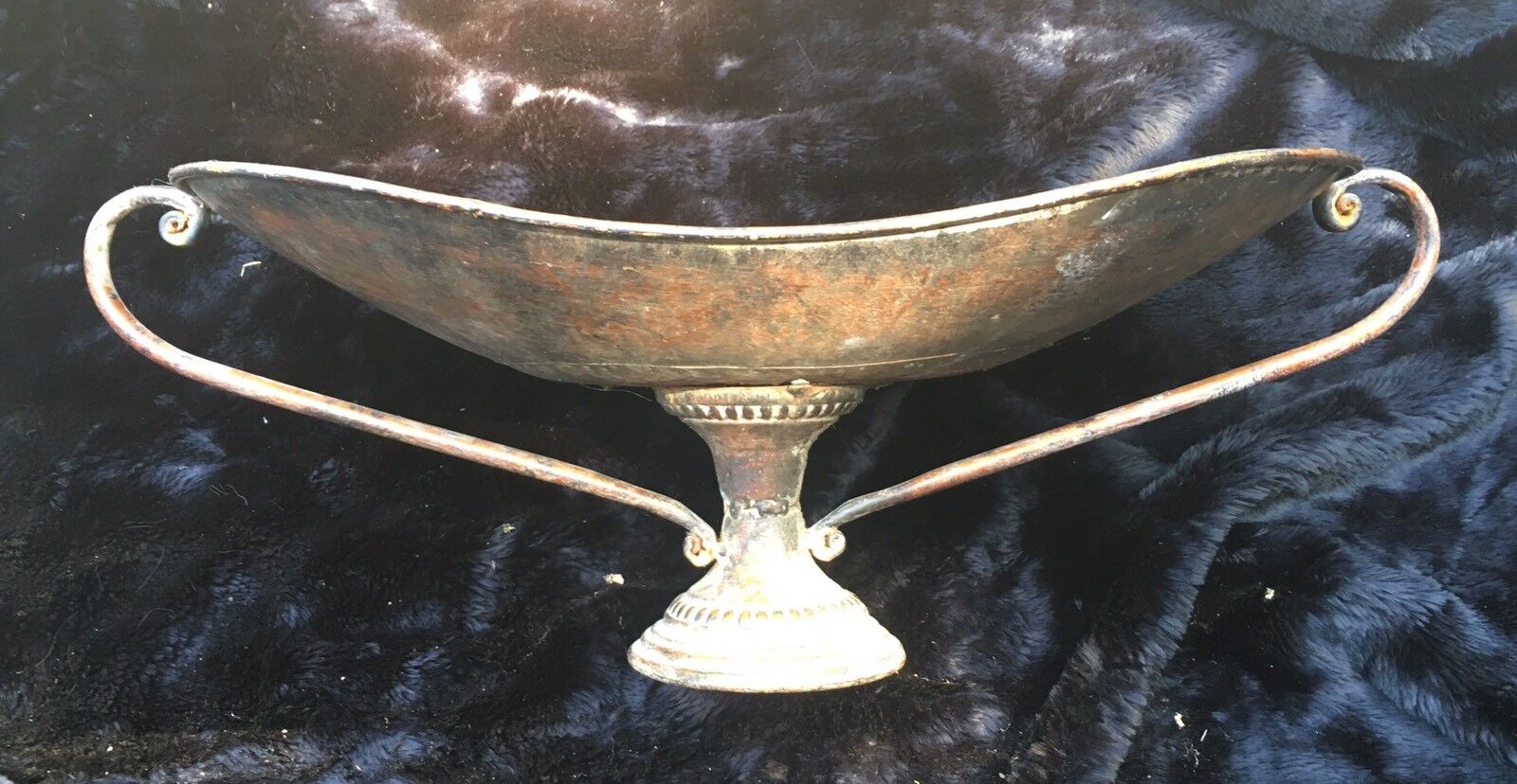 Roman Republic Style Gilt Tin Alloy Hand Wrought Two Handled Pedestal Bowl