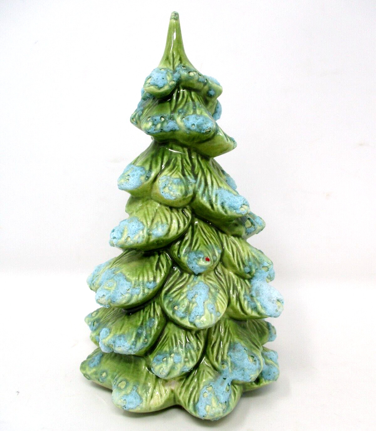 Vintage Ceramic Christmas Tree Holland Mold 6inch Small Green Blue Snow Flocked