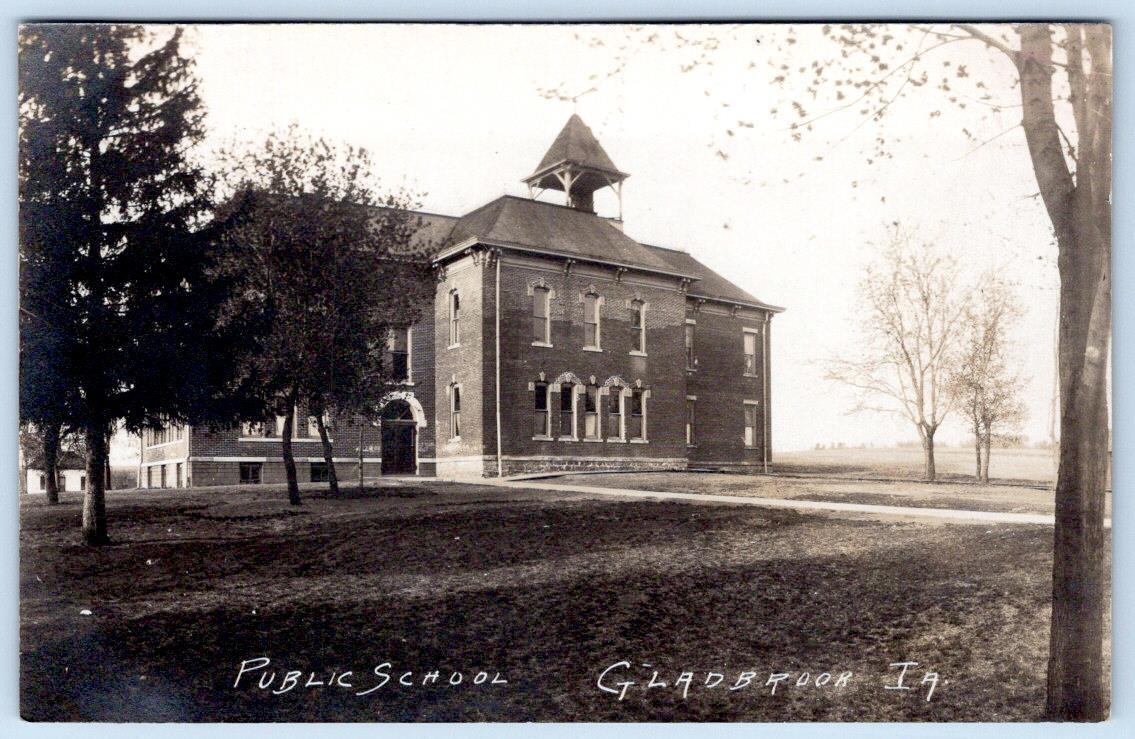 1907 RPPC GLADBROOK IOWA PUBLIC SCHOOL BUILDING*WS KING ALGONA IA PHOTO POSTCARD
