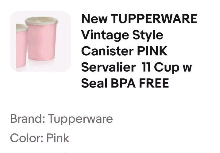 New TUPPERWARE Vintage Style Canister PINK Servalier  11 Cup w Seal BPA FREE