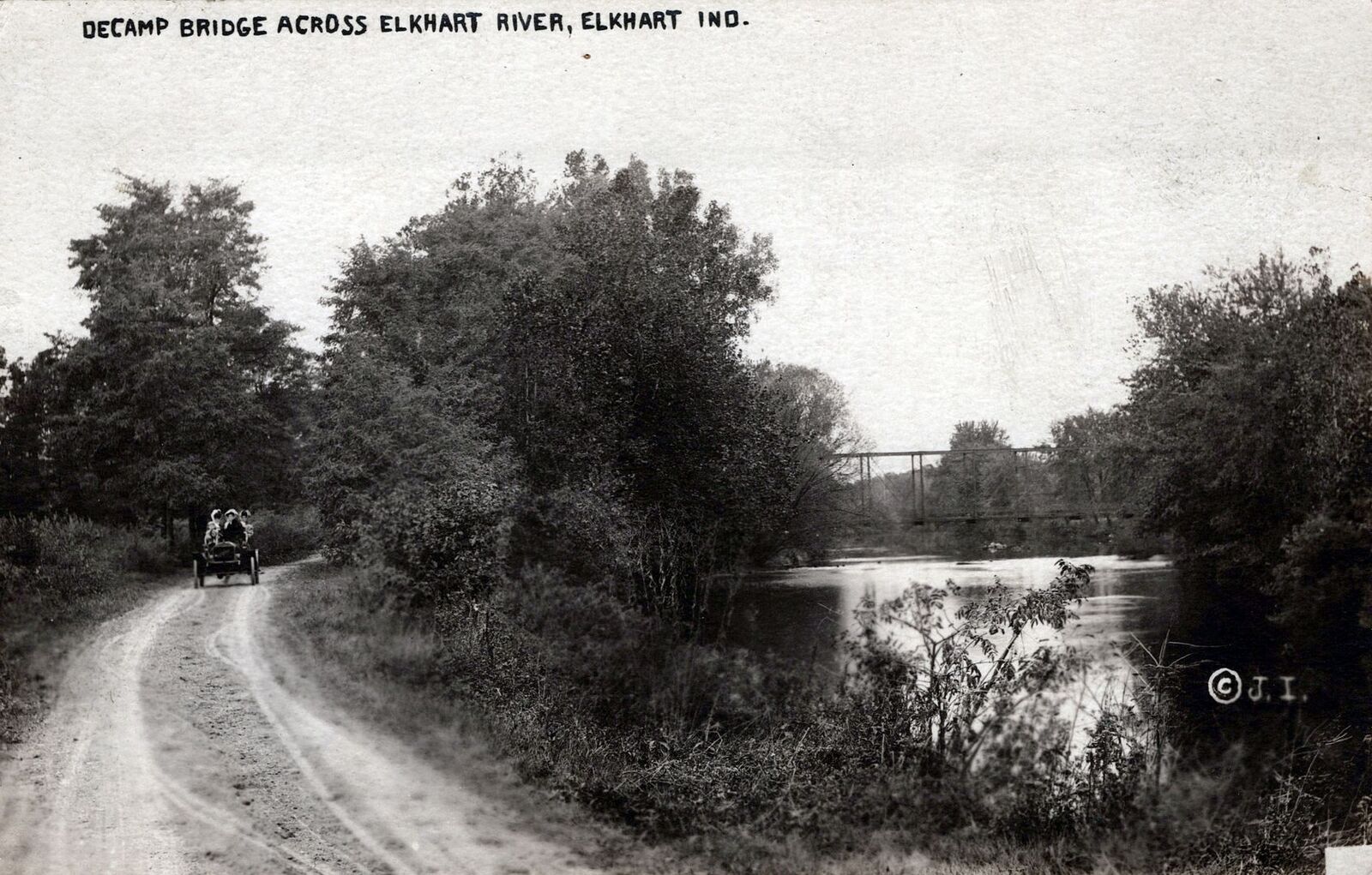 ELKHART IN - DeCamp Bridge Across Elkhart River Real Photo Postcard rppc
