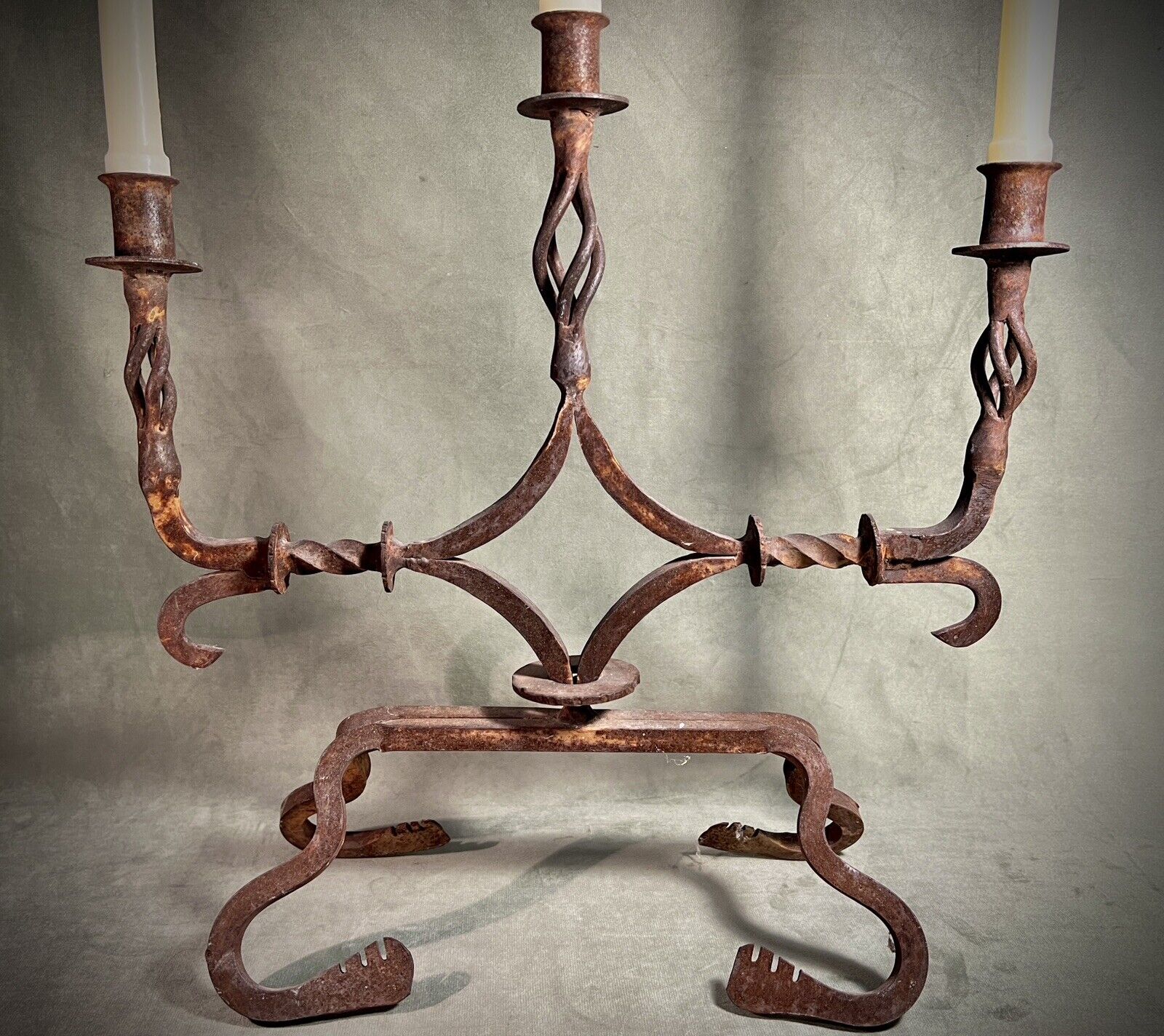 RARE FIND Amazing VINTAGE HAND MADE WROUGHT IRON CANDELABRA CANDLE HOLDER