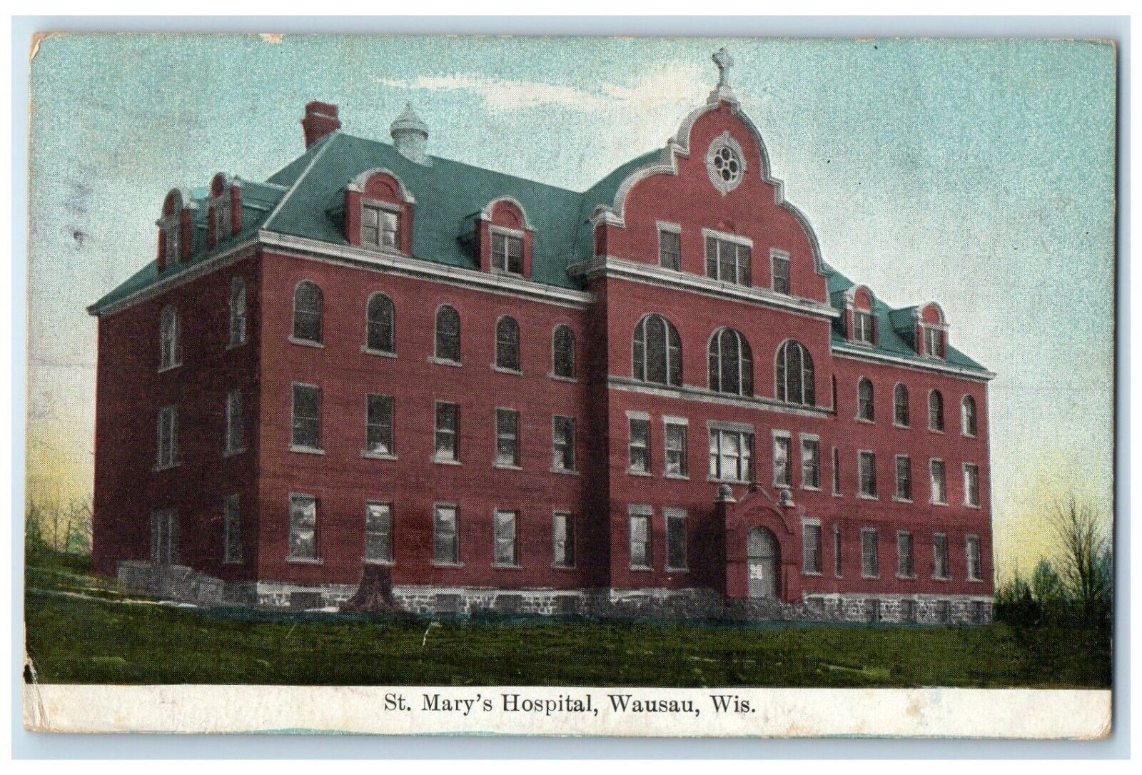 c1910 Exterior View St Mary Hospital Building Wausau Wisconsin Antique Postcard