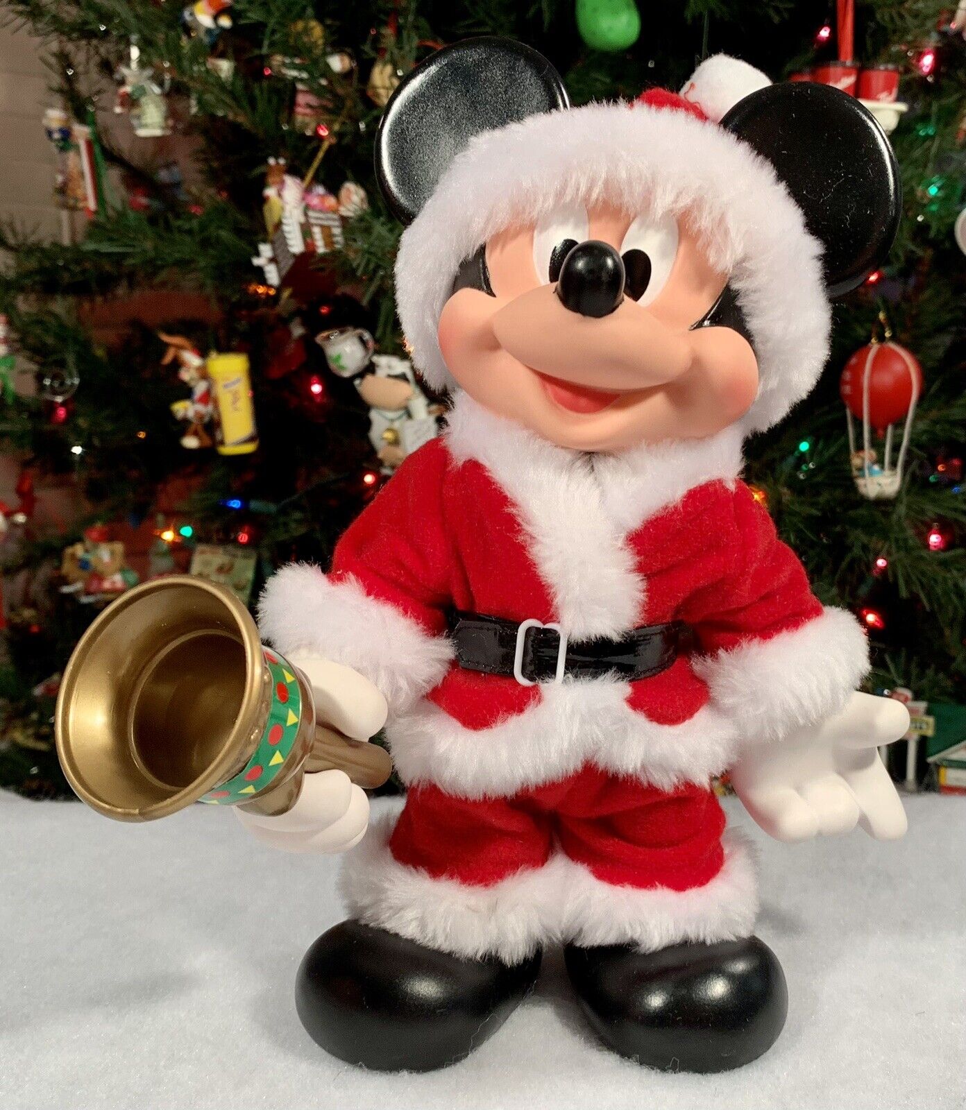 Vintage Arco 9” Posable SANTA MICKEY Mouse Figurine With Bell & Greeting Card