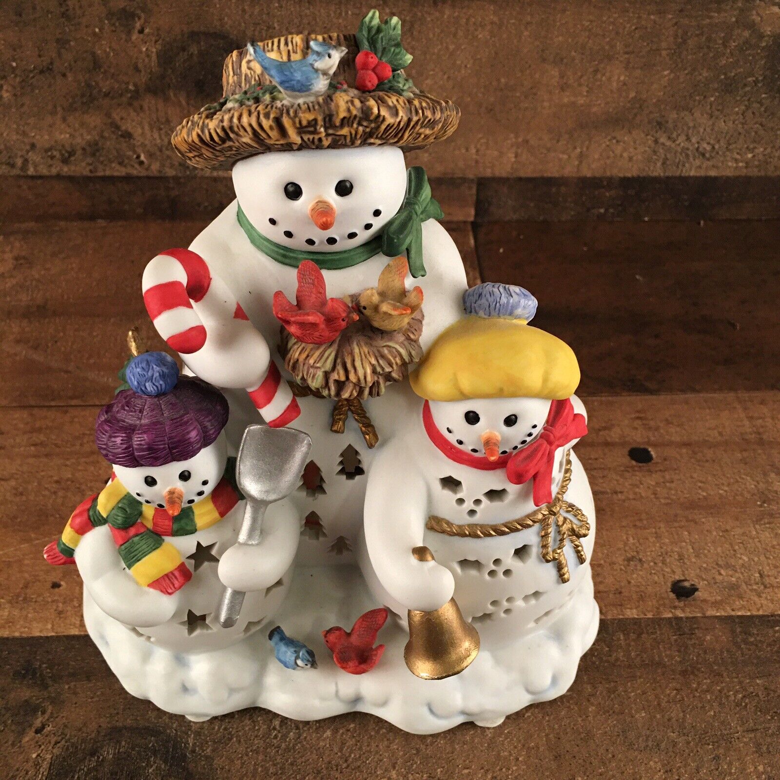 PARTYLITE CANDLE TEALIGHT HOLDER SNOWMAN TRIO SNOWBELL WINTER / CHRISTMAS DECOR