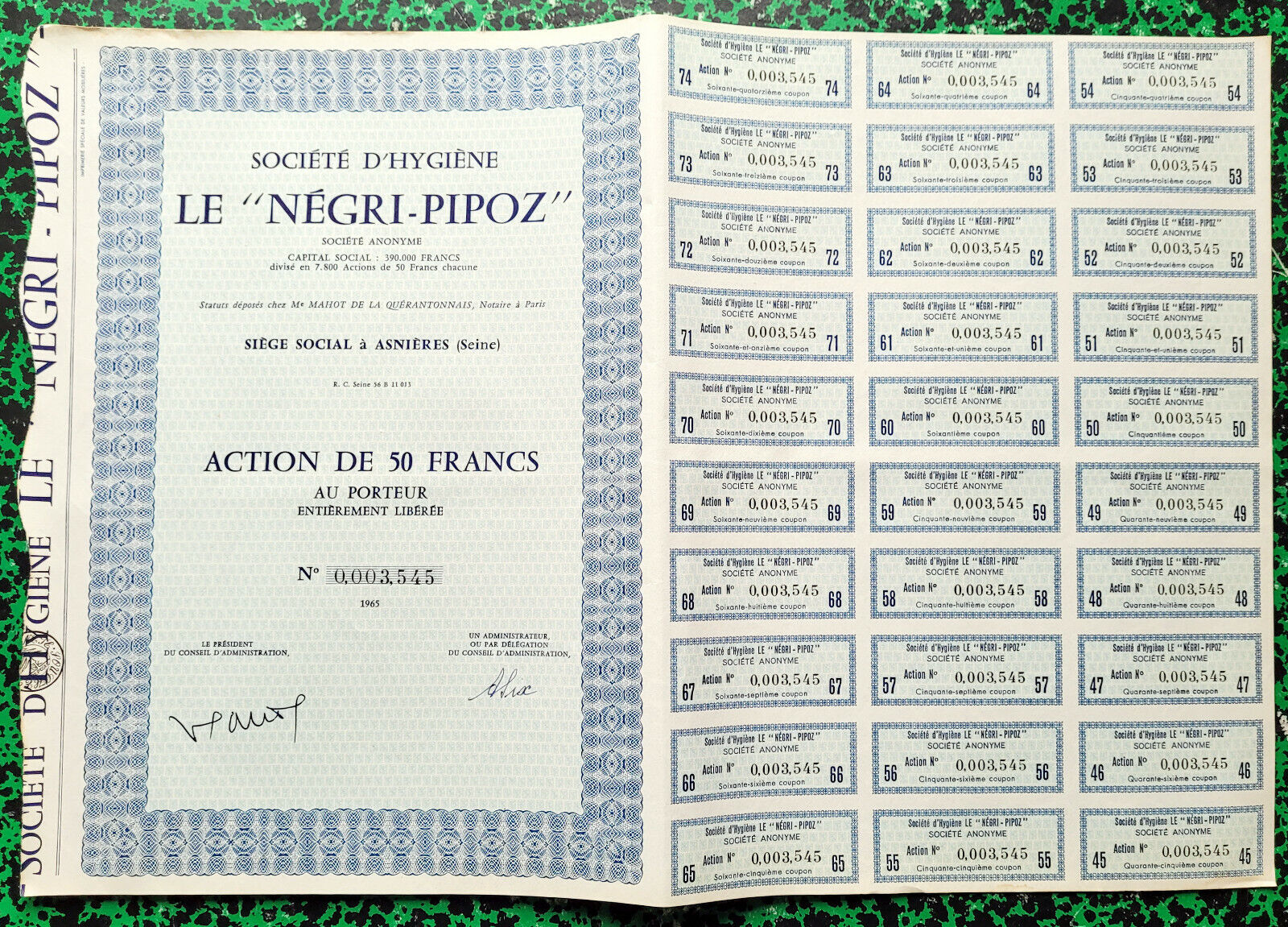 Dept 92 - Asnières - Hygiene Sector Hygiene Society Le Negri Pipoz 1965