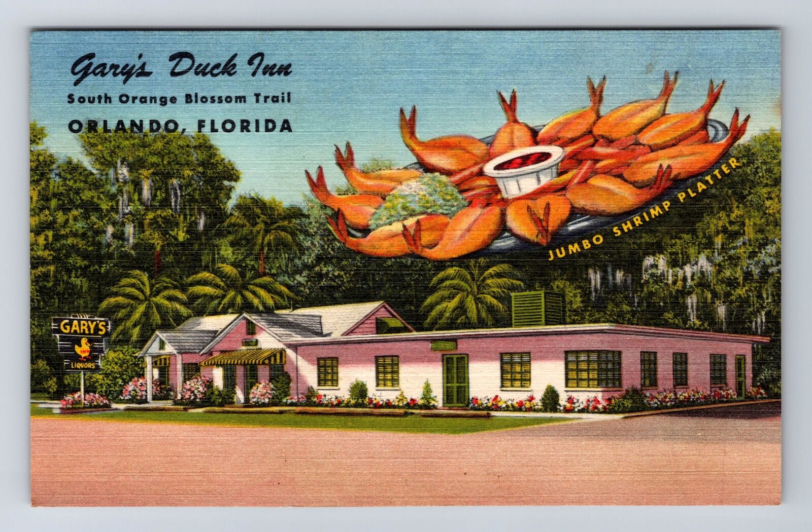 Orlando FL-Florida, Gary's Duck Inn Advertising, Linen, Vintage Postcard