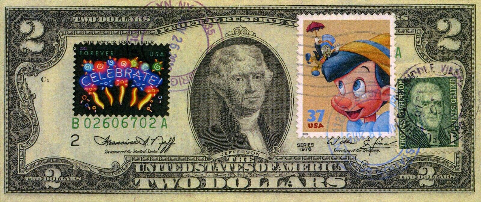 MAGNET MASCOT $2 1976 POST STAMP CANCELED THE OCCASION OF DISNEY VALUE $9.95