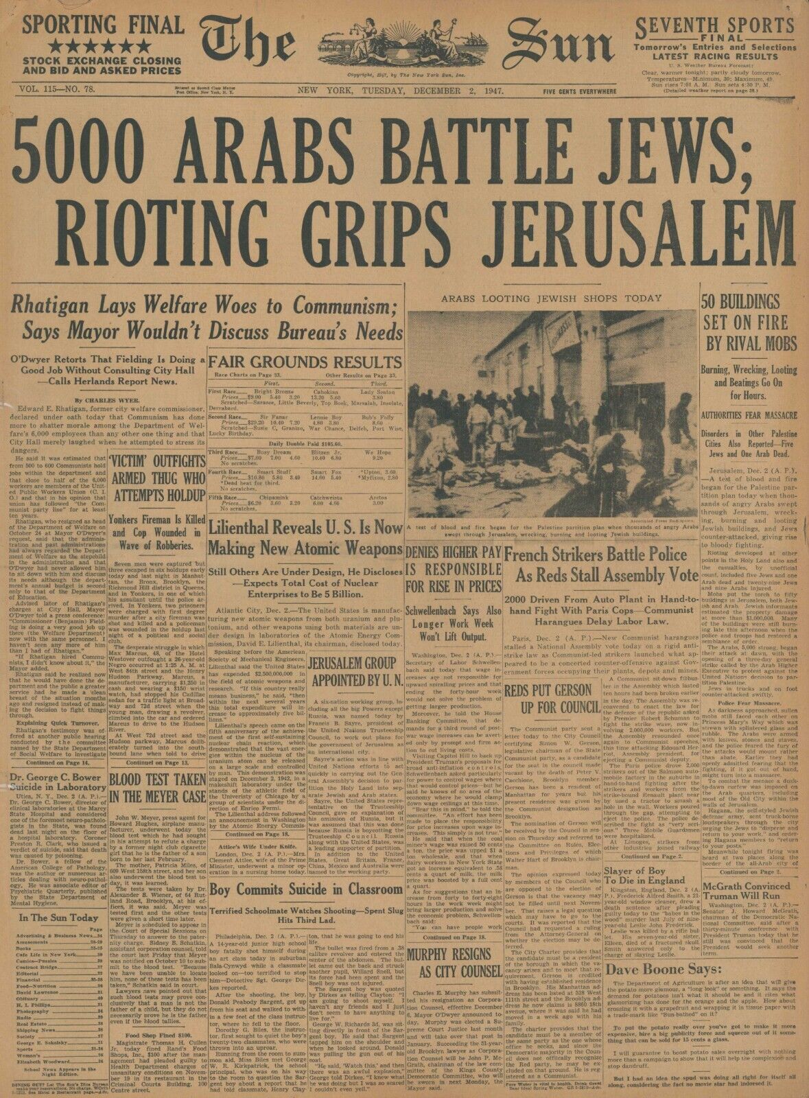 United Nations Partition Plan for Palestine. Arabs battle Jews. Dec 2  1947 B40