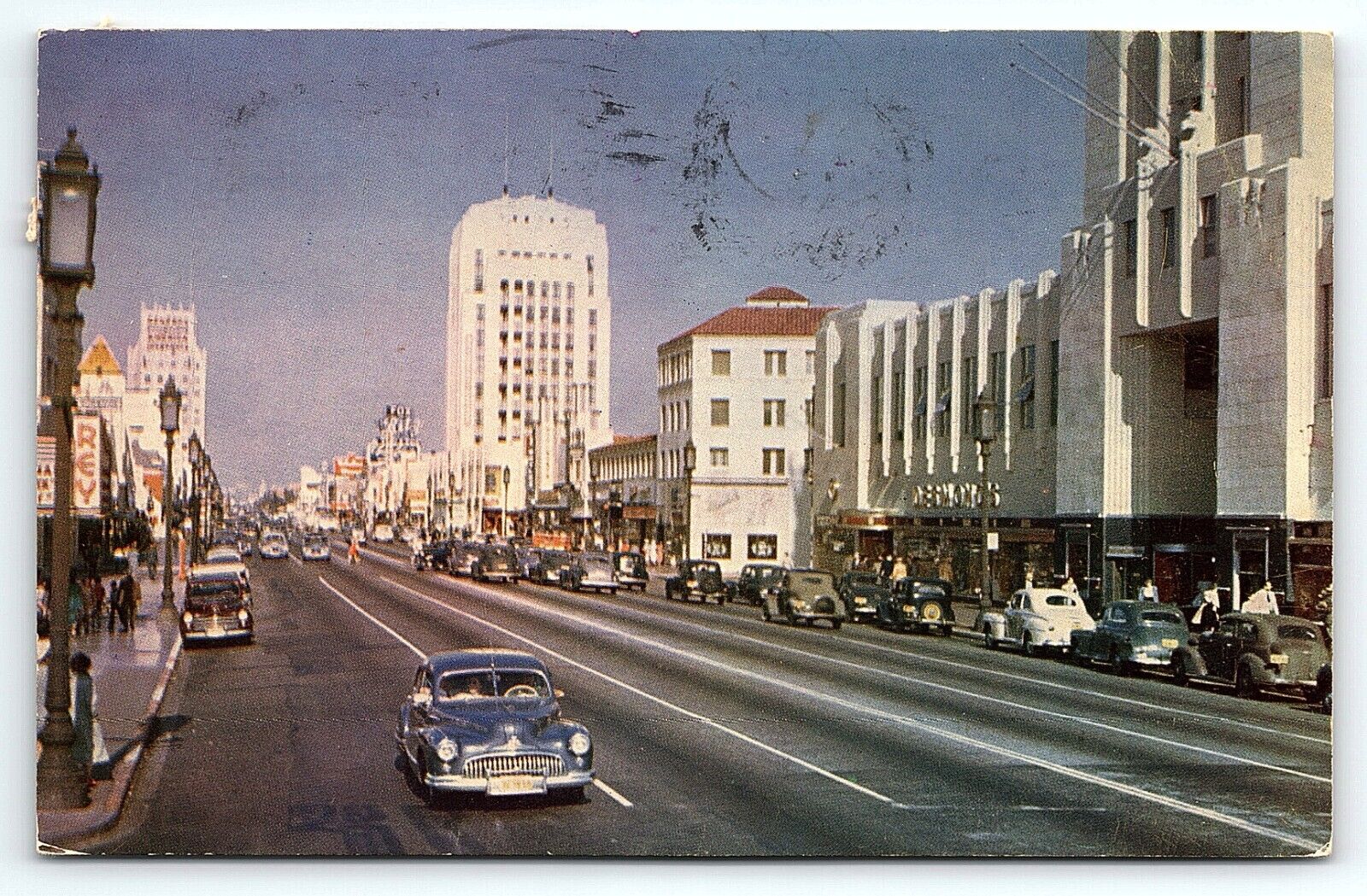 1953 LOS ANGELES CA MIRACLE MILE SHOPPING DISTRICT WILSHIRE BLVD POSTCARD P3748