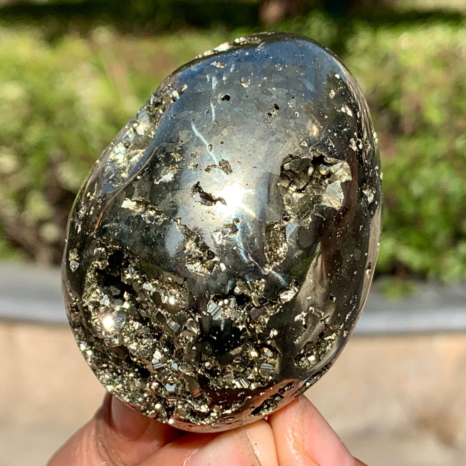 272G Natural Chalcopyrite Quartz Crystal Egg Polishing Stone Healing