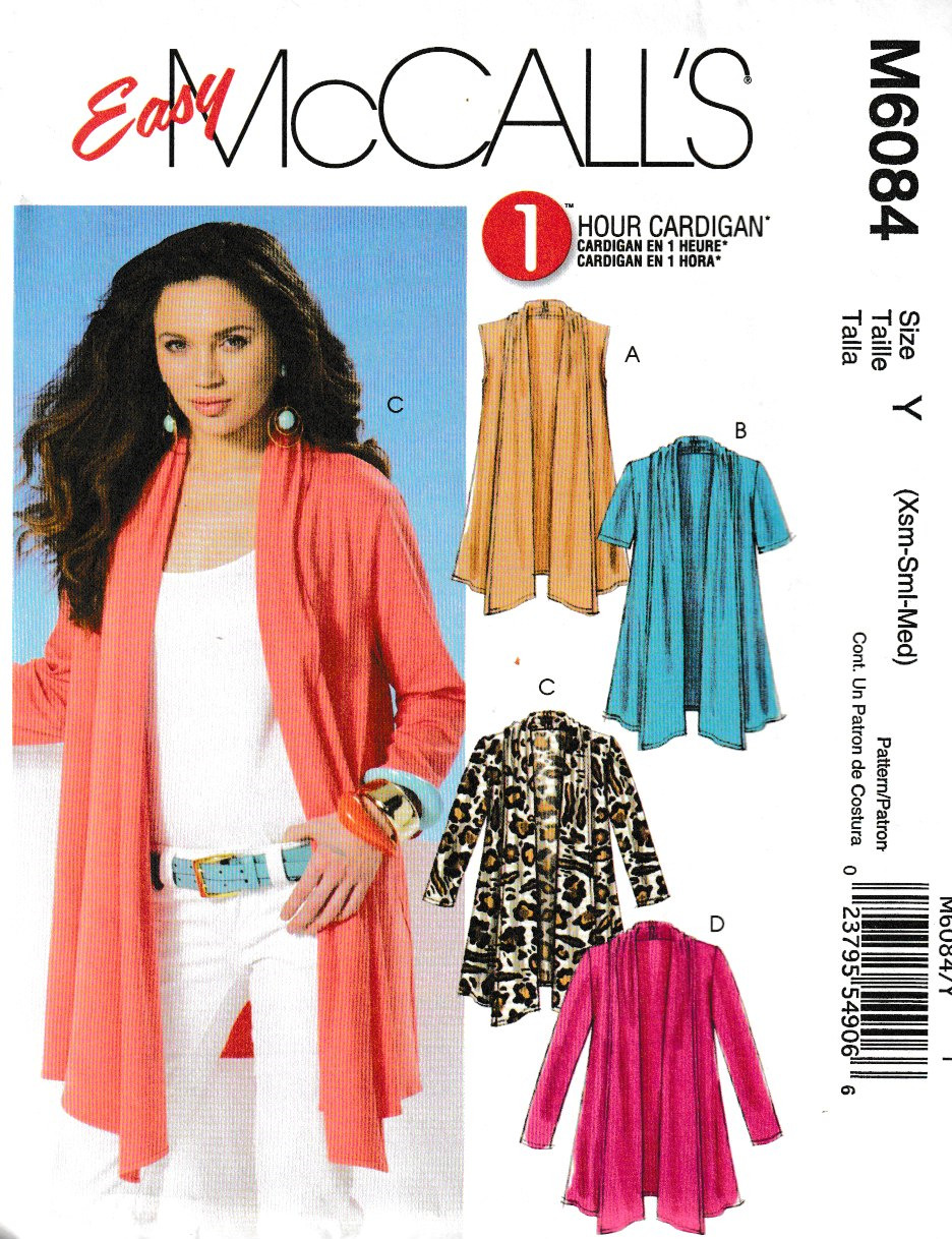 McCall's Pattern M6084 c2010, Misses Cardigans, Size 4-14, FF