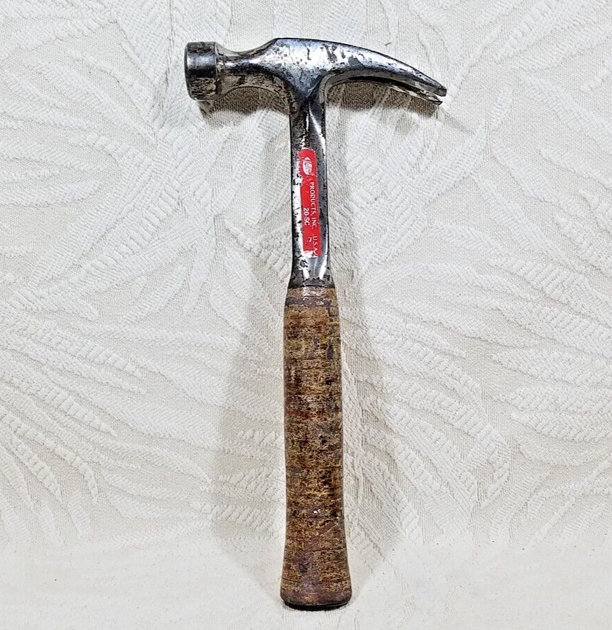 RARE MALCO LEATHER GRIP STEEL 20 OZ HAMMER LONG NECK STRAIGHT CLAW HAMMER USA
