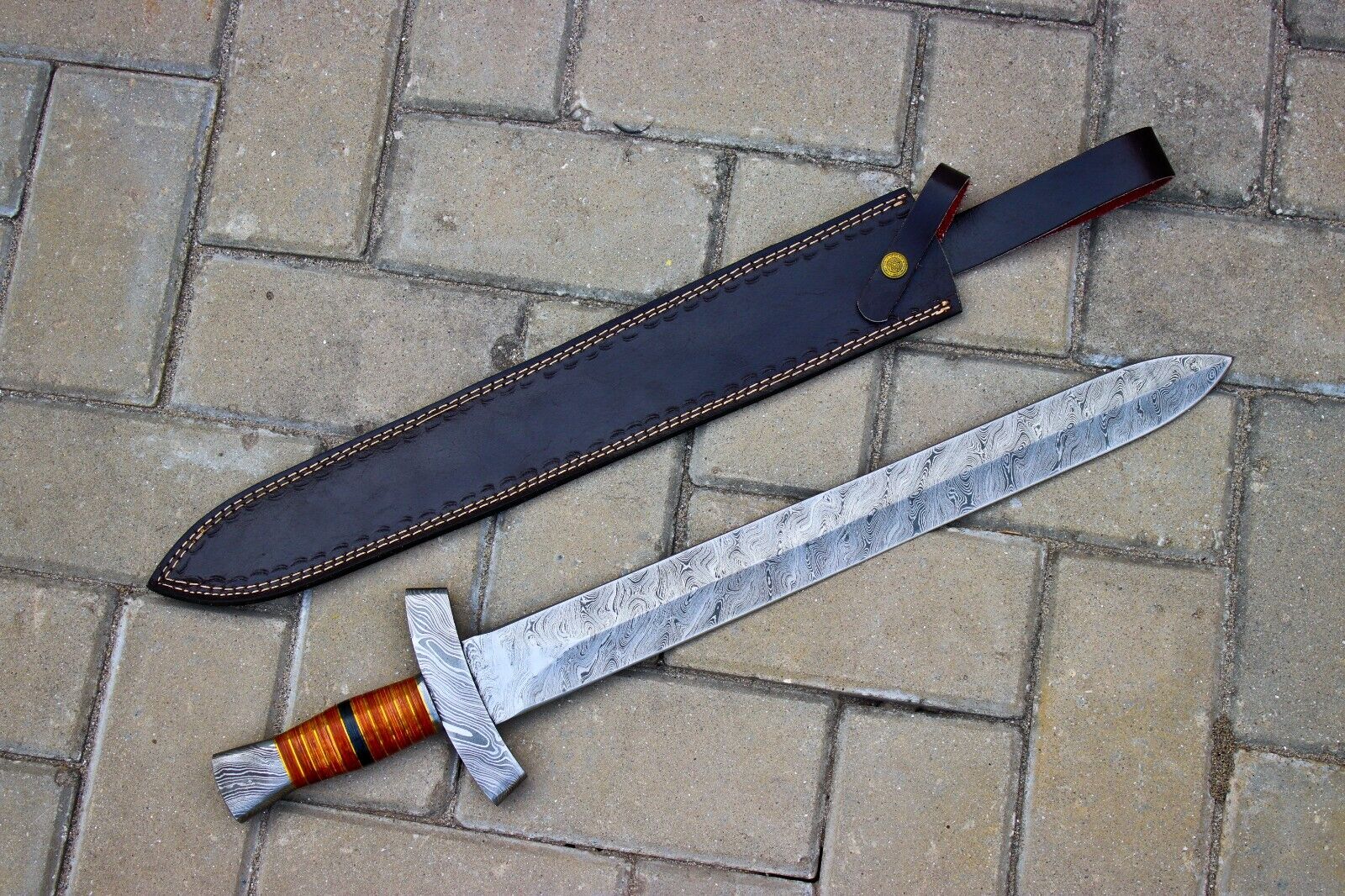 The Legendary Super Warrior  Handmade Damascus Steel Hunting Sword With Sheath