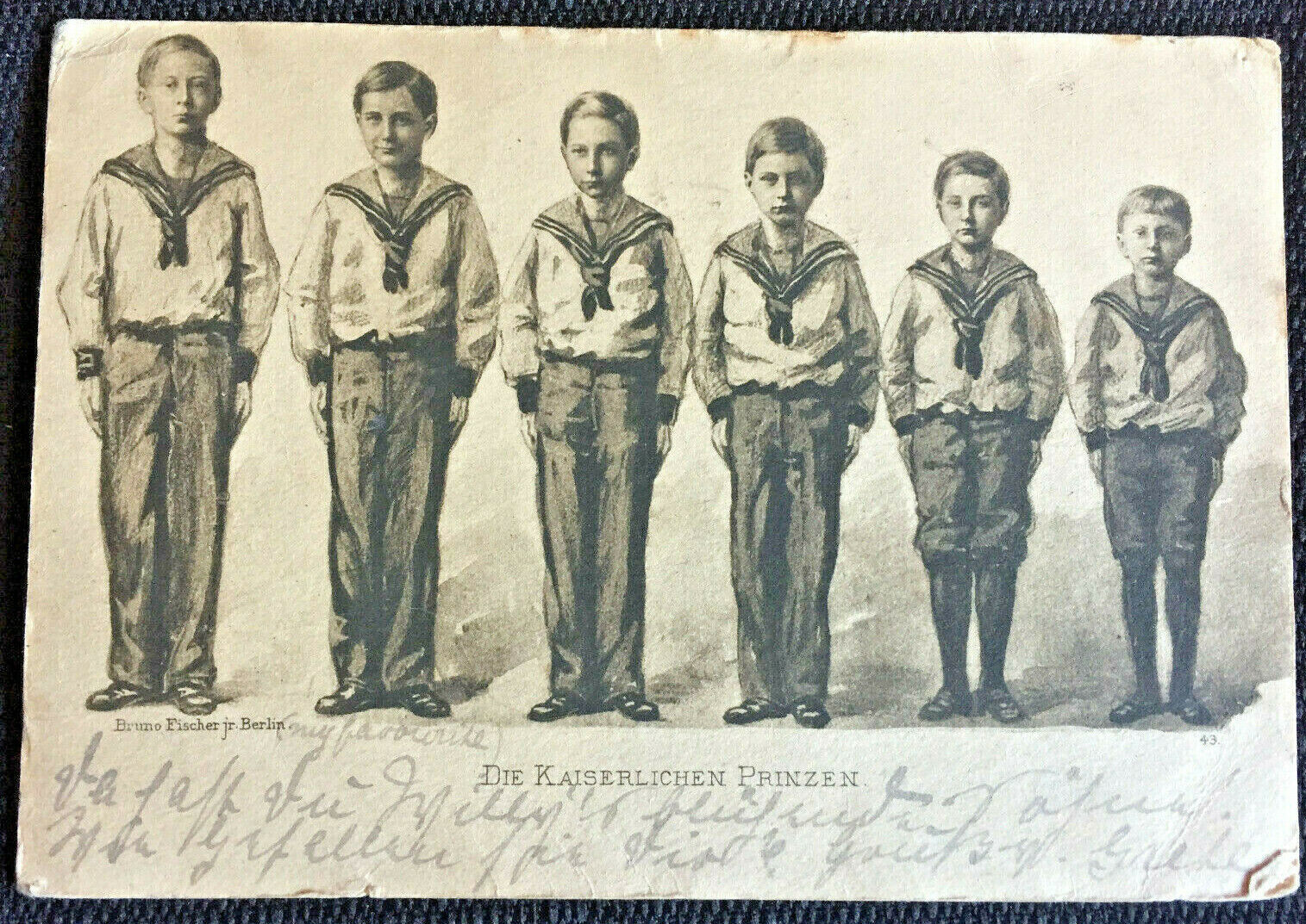RPPC The Imperial Princes Berlin - Boys Uniform Sketched Body Real Face