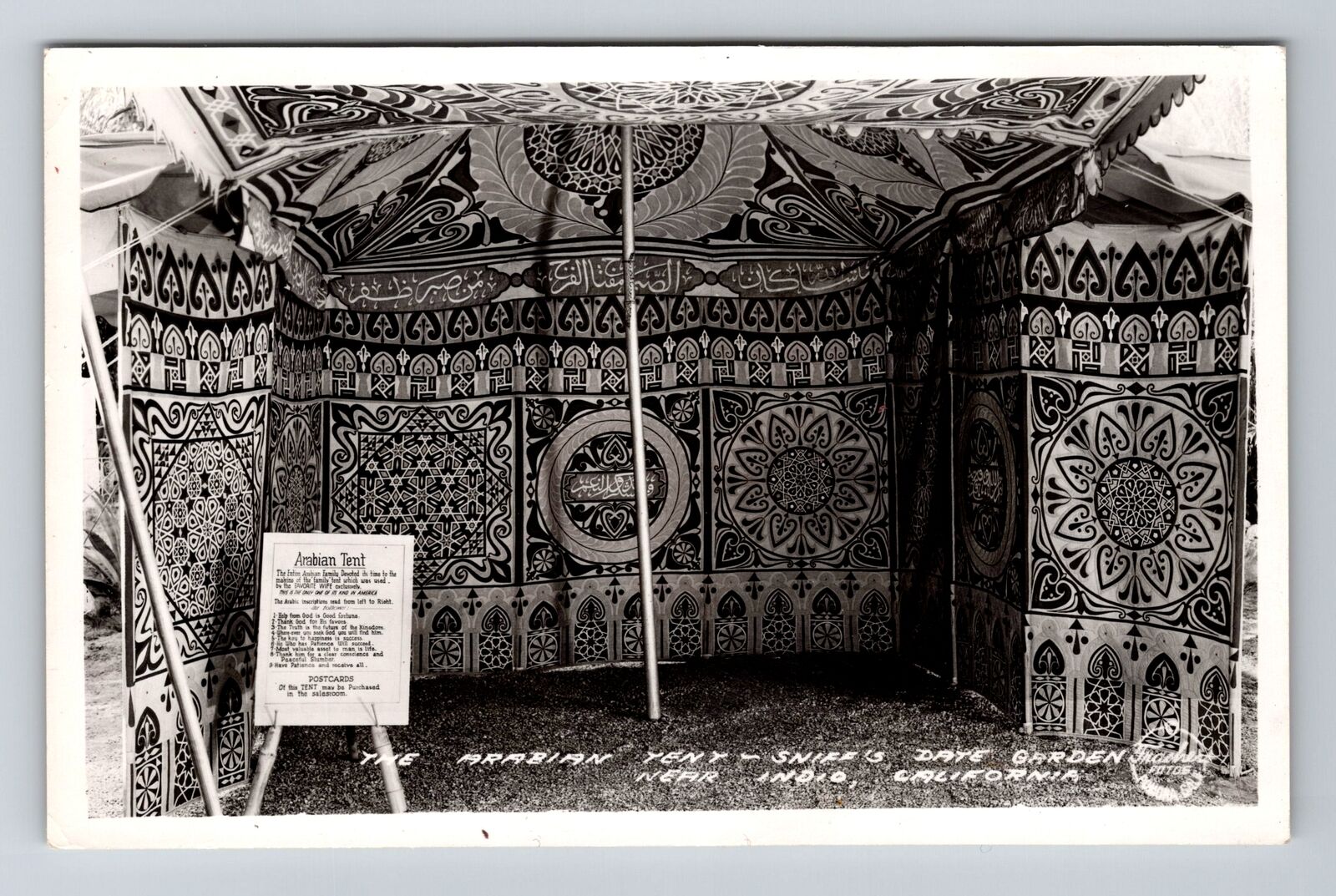 Indio CA-California RPPC Arabian Tent at Sniff\'s Date Garden 1951 Old Postcard