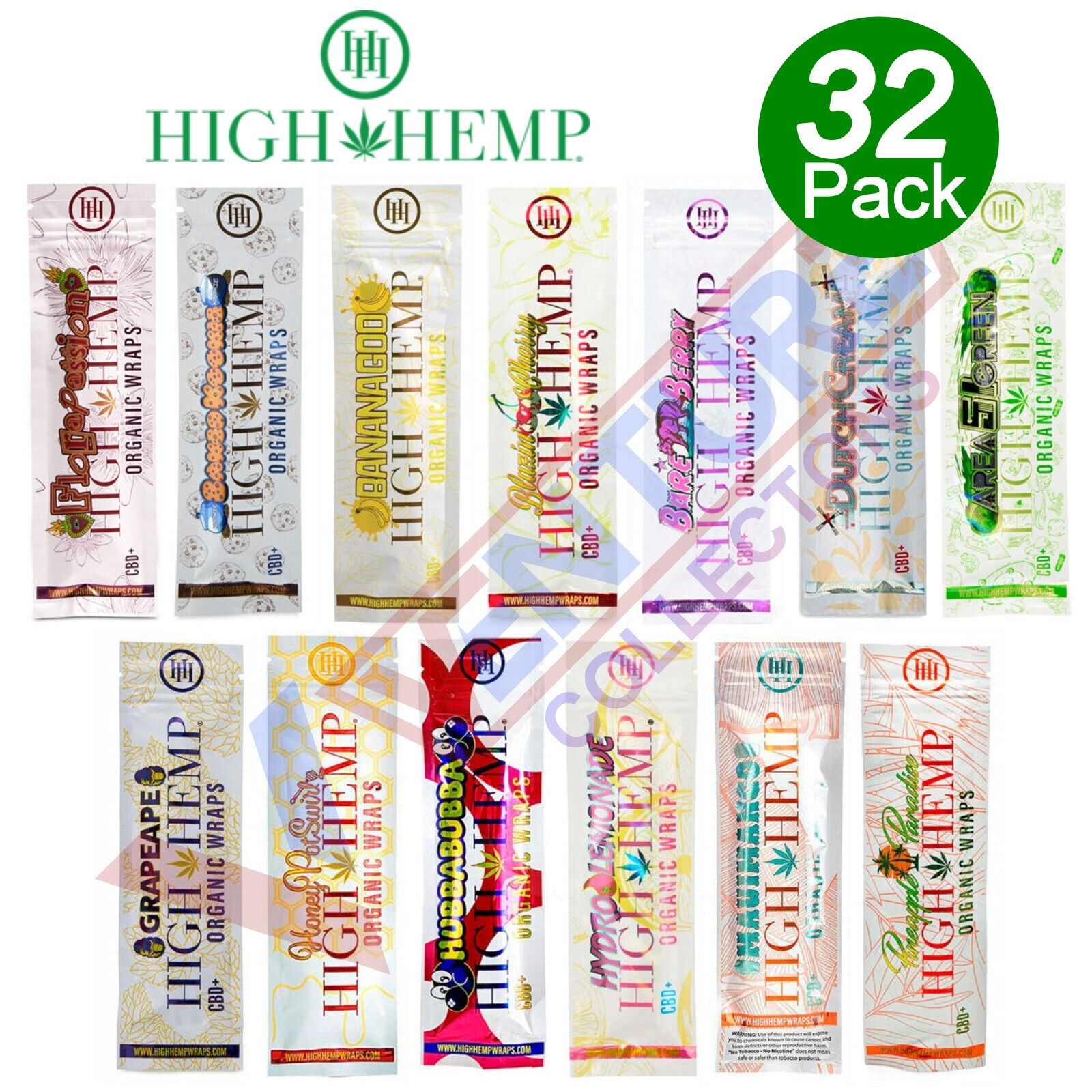 High H. Organic Wrap Rolling Paper Vegan ASSORTED FLAVOR VARIETY 32 Pouch of 2CT
