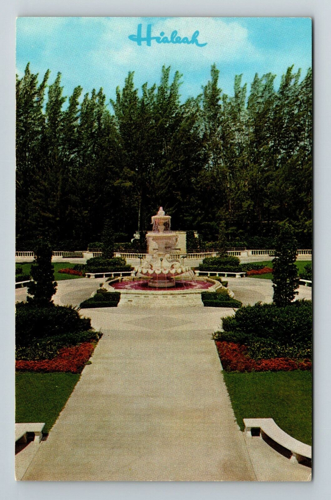Miami FL-Florida, Flamingo Fountain, Racecourse  Vintage Souvenir Postcard