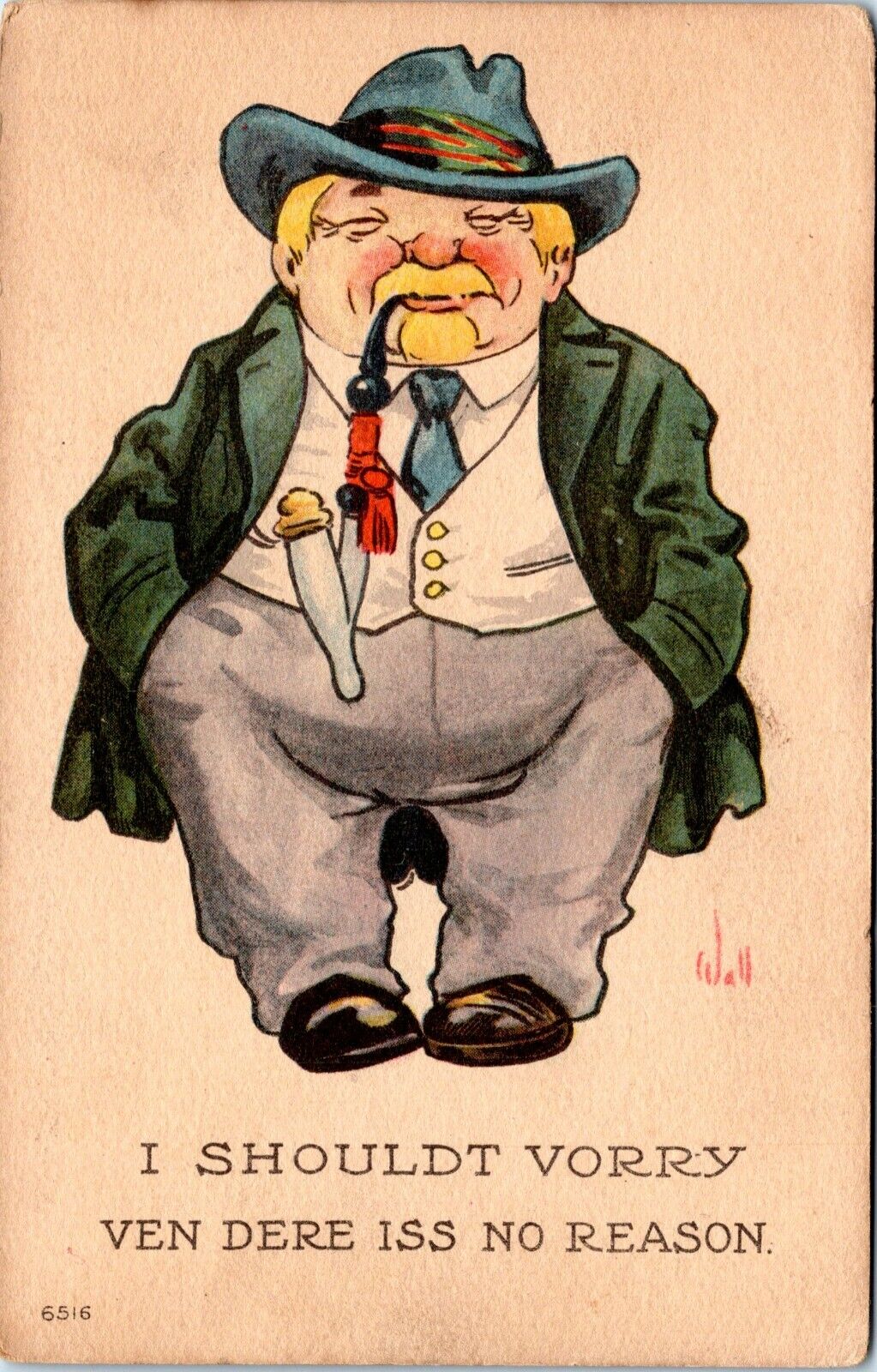 Fat Dutch Man Vintage Comic Postcard Smoking Pipe Signed Bernhardt Wall 1913 QR