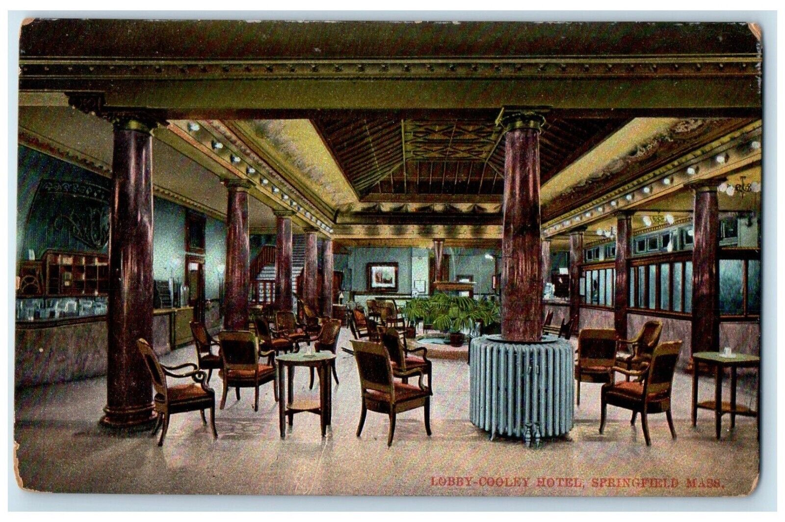 c1910 Lobby-Cooley Hotel Interior Springfield Massachusetts MA Vintage Postcard