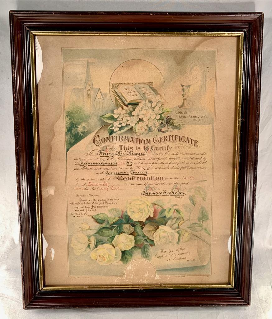 Confirmation Certificate 1904 Harry M Moyer Pennsville Church Ashfield PA (O)