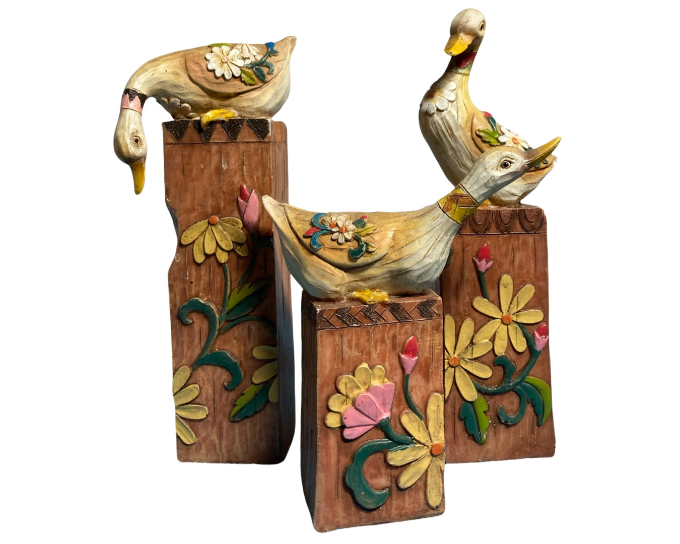 Decorative Resin Ducks on Block Wood Finish Figurines- 3 bundle