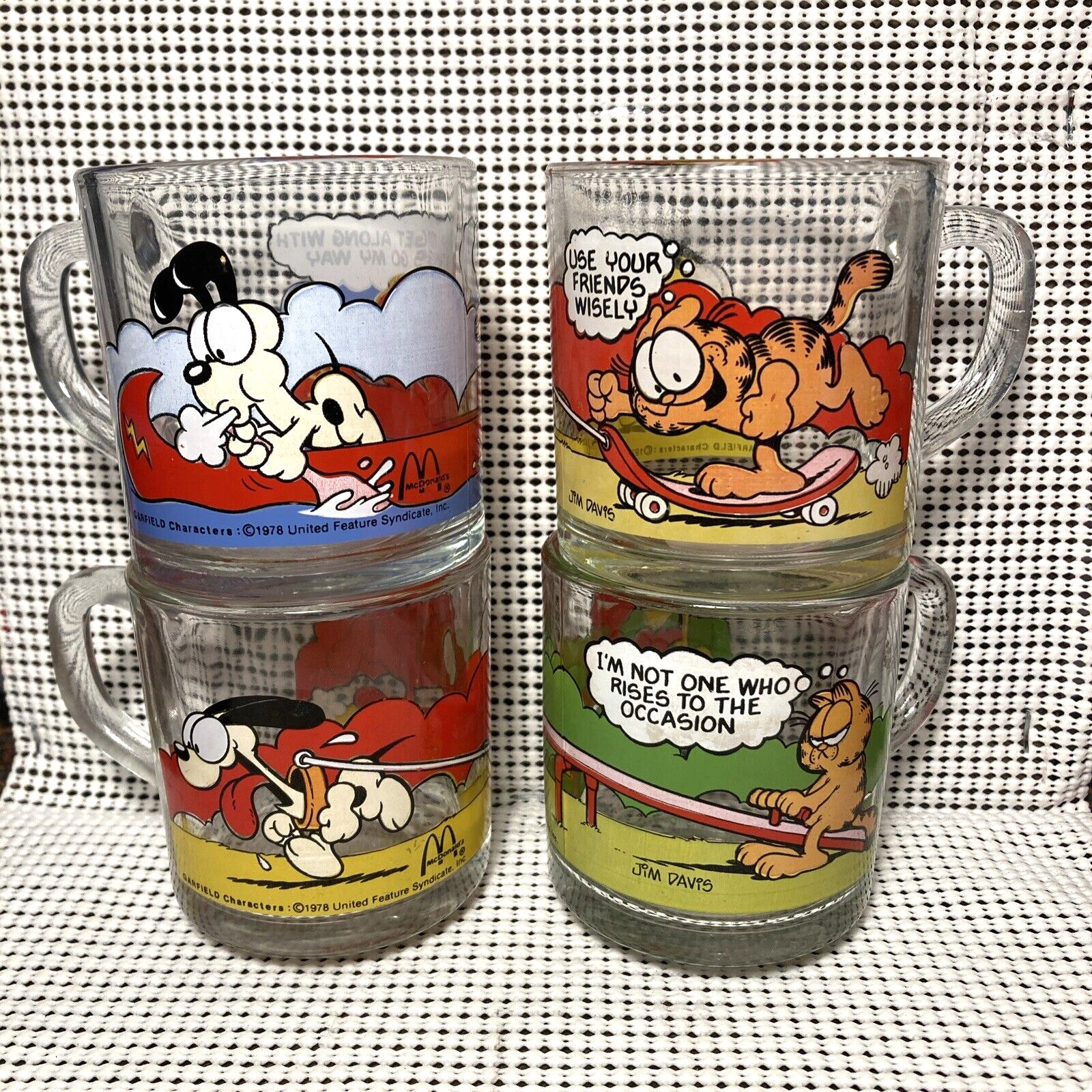Vtg 70’s Garfield McDonald\'s Glass Coffee Mugs Cups Set Of 4