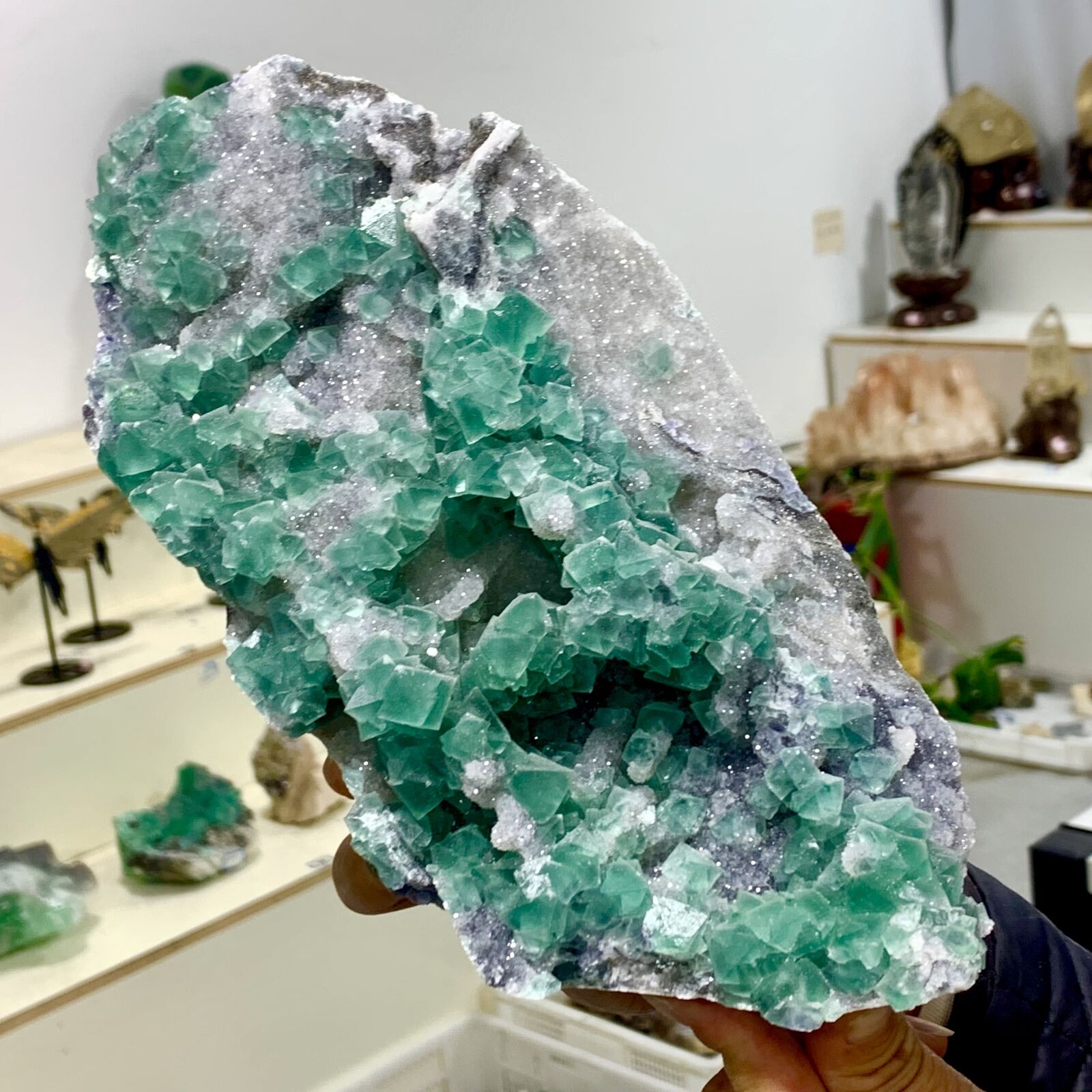 4.05LB Rare transparent Green cubic fluorite mineral crystal sample/China