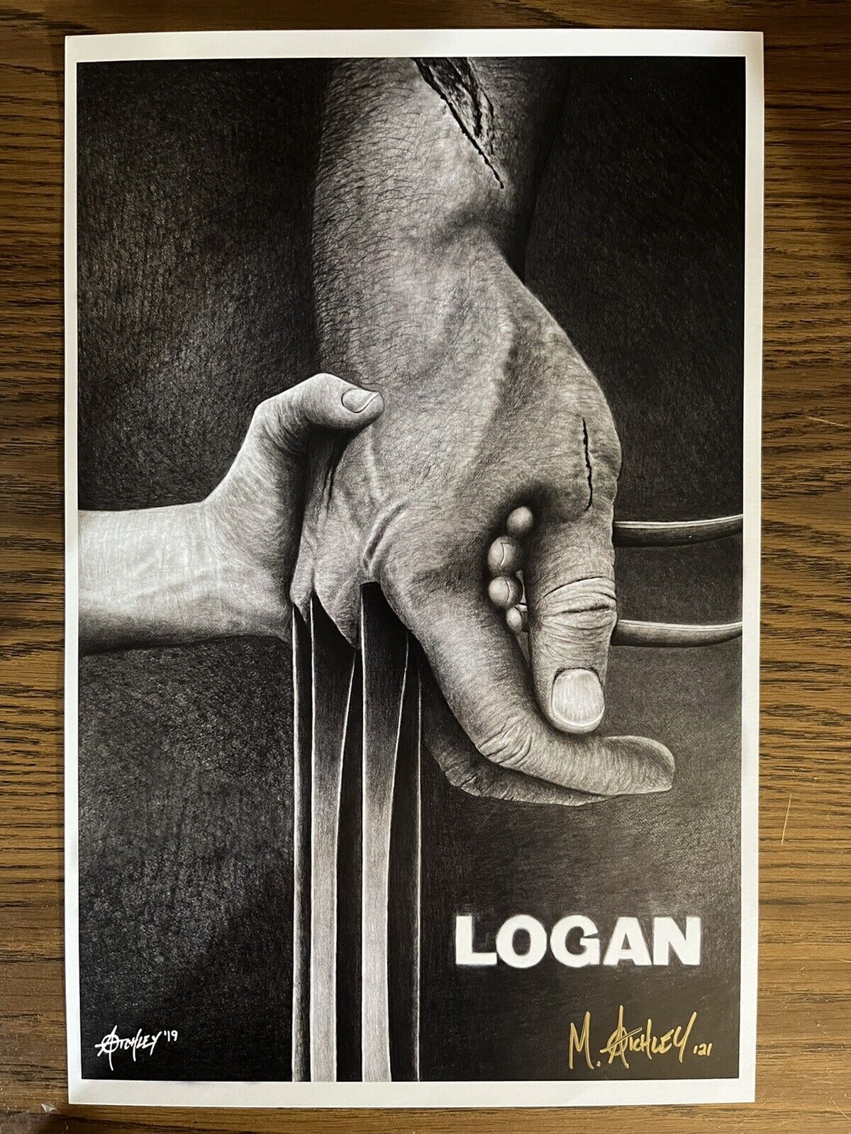 LOGAN WOLVERINE HAND SIGNED 11X17 PRINT BY ARTIST MATTHEW ATCHLEY #121 OF 2020